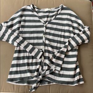 Soft thermal button sweater with a cute tie